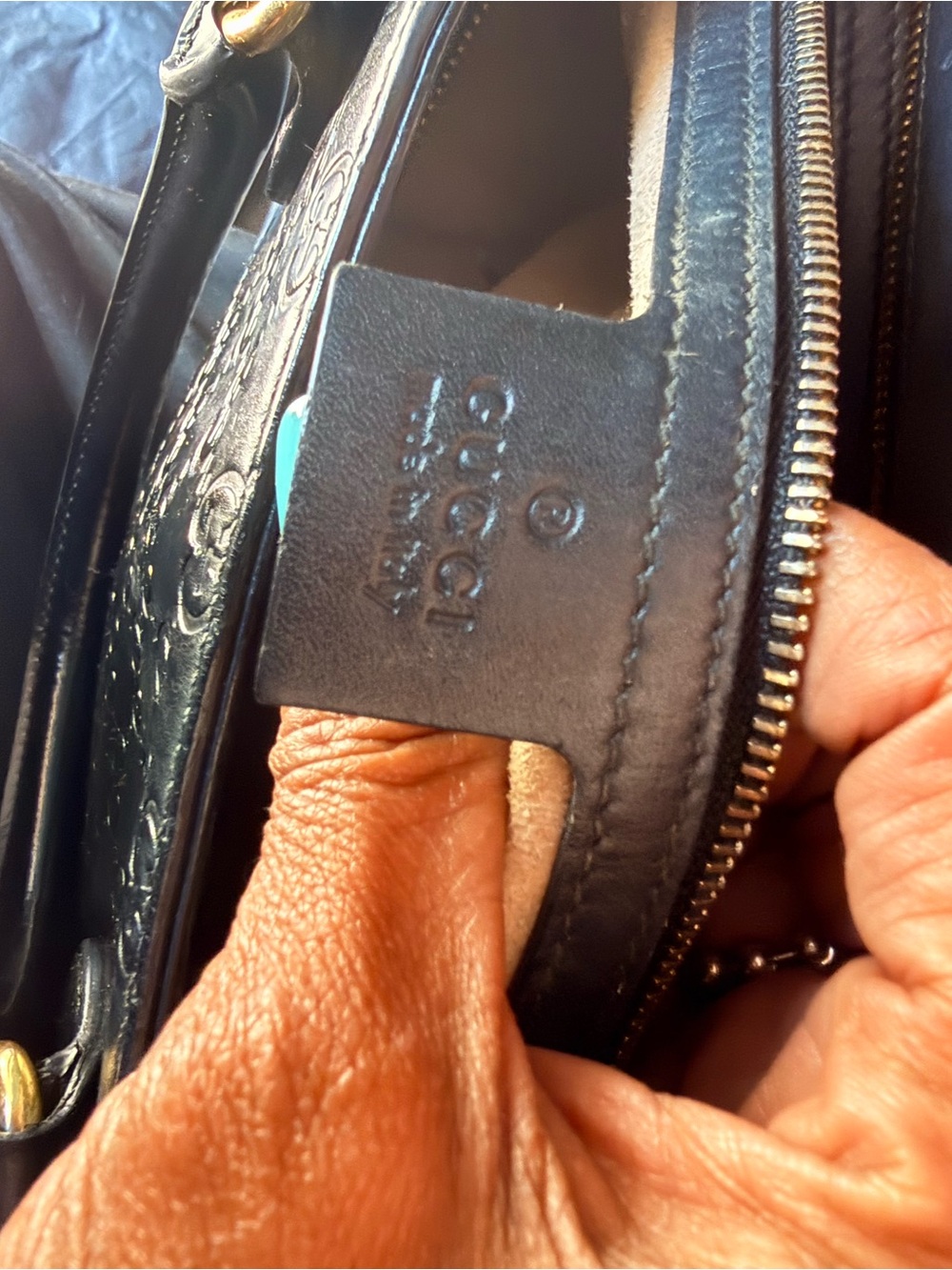 Gucci Black Embossed GG Leather Tote with Gold Hardware - Picture 9 of 10